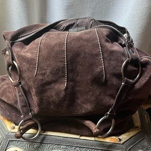Miu Miu Brown Suede Shoulder Bag with Silver Accents